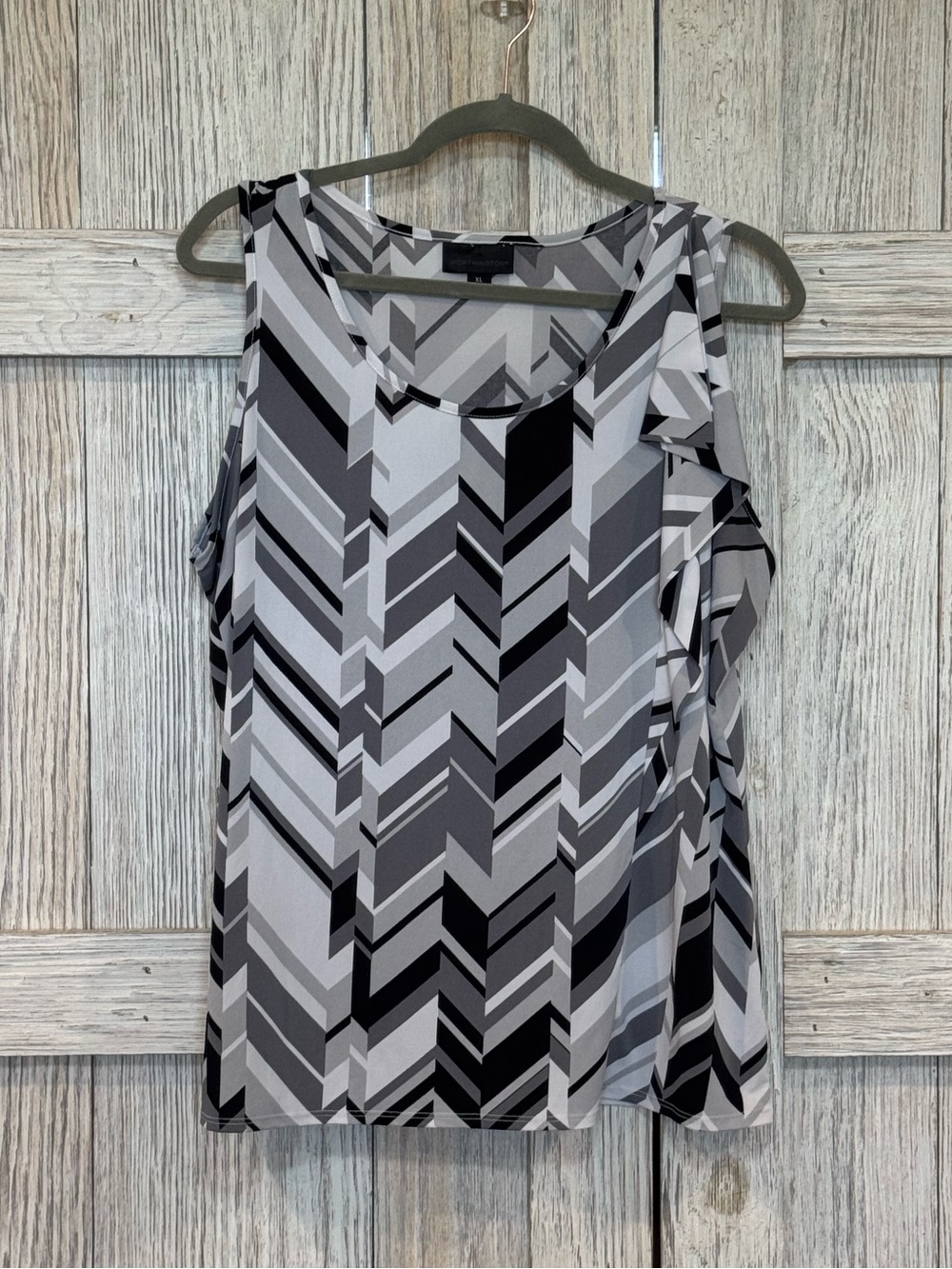 Worthington Black & Gray Chevron Stripe Blouse Sz XL